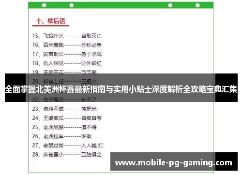 全面掌握北美洲杯赛最新指南与实用小贴士深度解析全攻略宝典汇集